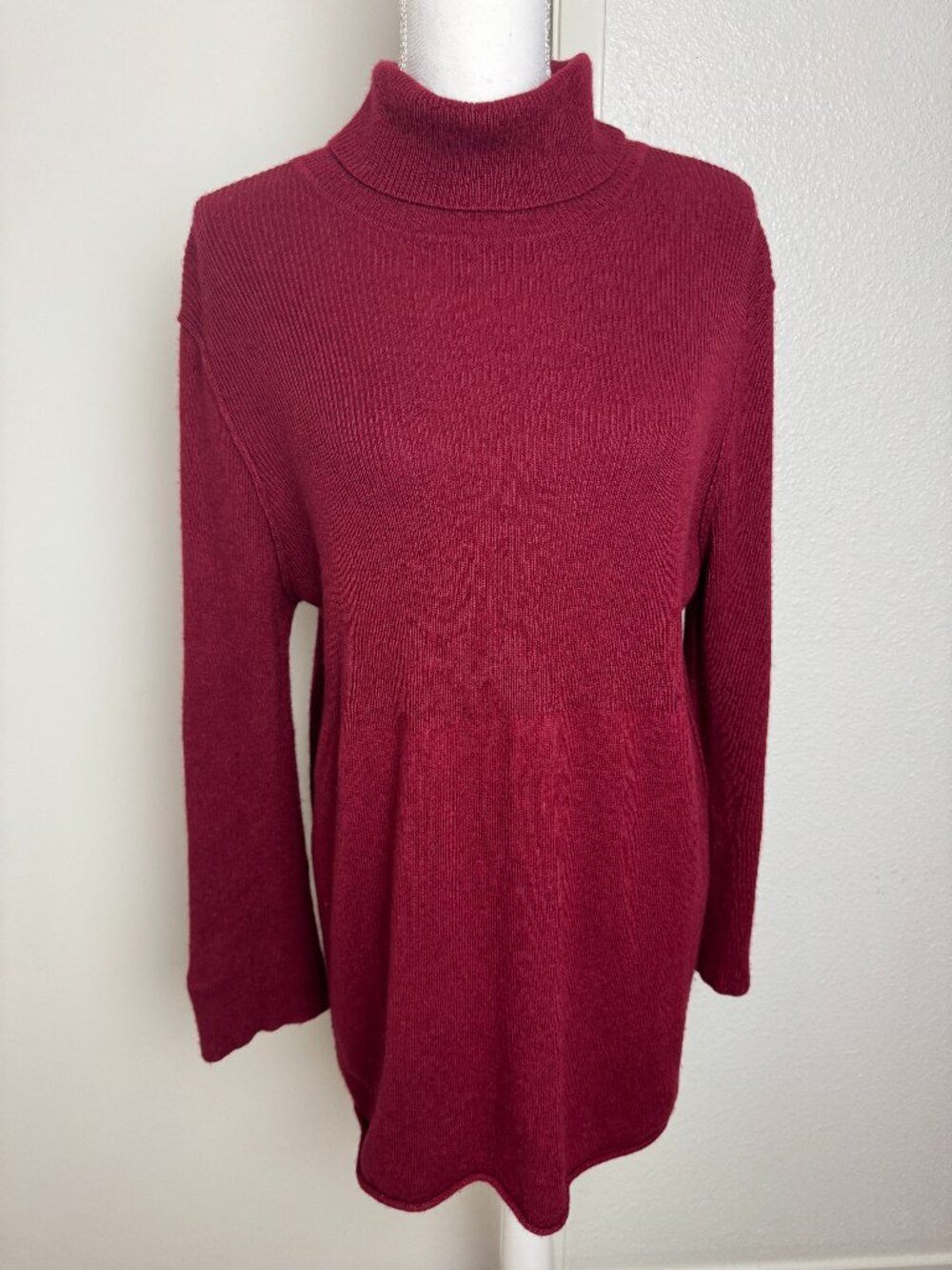 Soft Surroundings Silk & Cashmere Turtleneck Sweater Tunic Burgundy Wine Sz XL